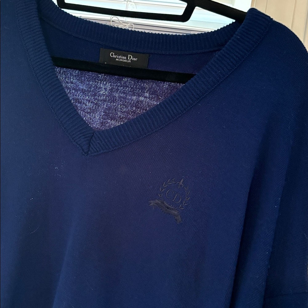 Christian Dior Blue V-Neck Sweater
